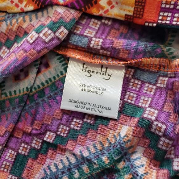 Tiger Lily vibrant Patchwork print Dress/Cover Up Resort Wear Boho Vacation - Picture 9 of 11